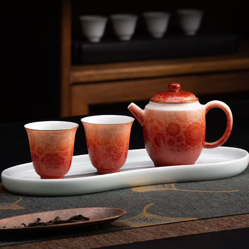 Artisano Hand-Carved Floral Spirit - "Twelve Flower Deities" Teaware Set