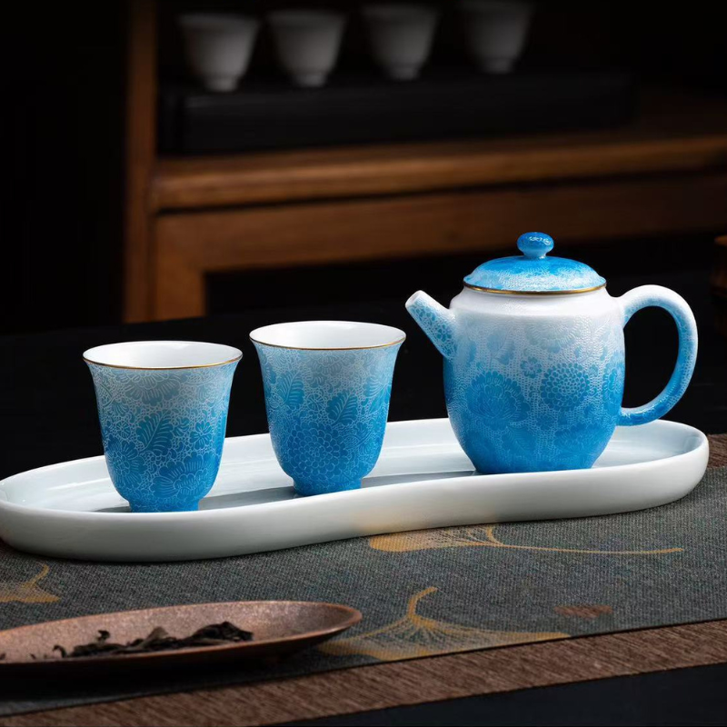 Artisano Hand-Carved Floral Spirit - "Twelve Flower Deities" Teaware Set