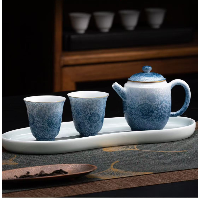 Artisano Hand-Carved Floral Spirit - "Twelve Flower Deities" Teaware Set